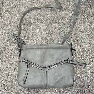 American eagle grey worn leather crossbody with zipper details